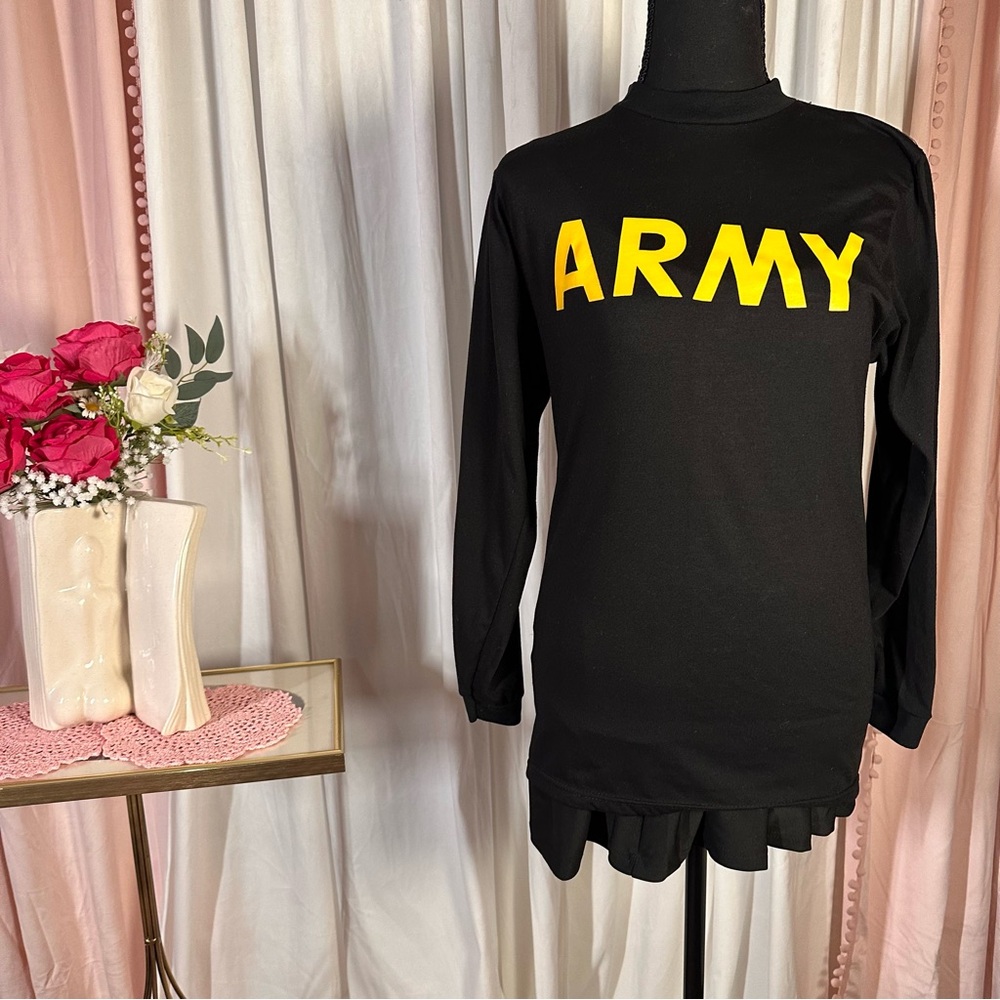 Black Long Sleeve Tee with Yellow 'ARMY' Print